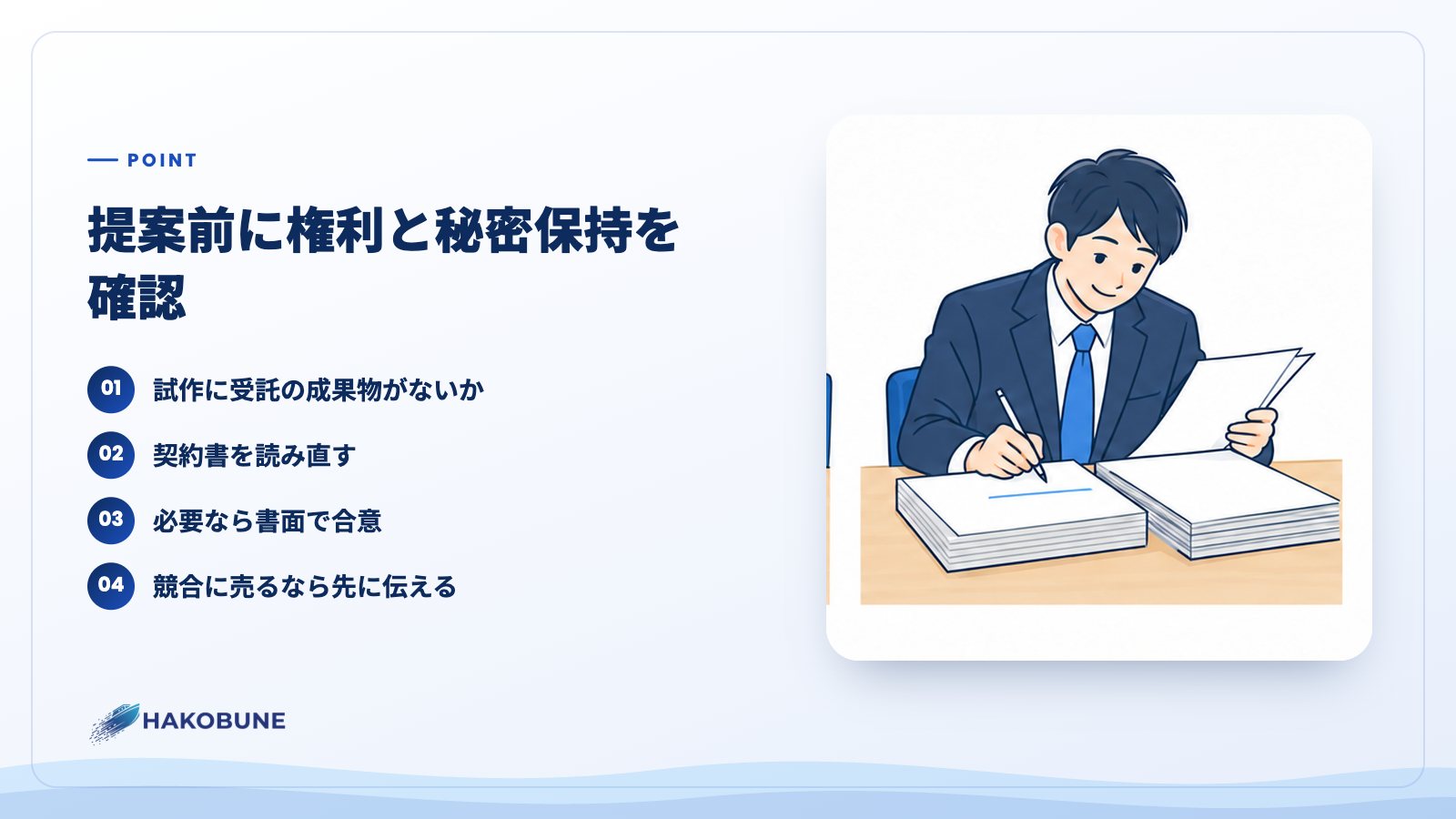 提案前に権利と秘密保持を確認